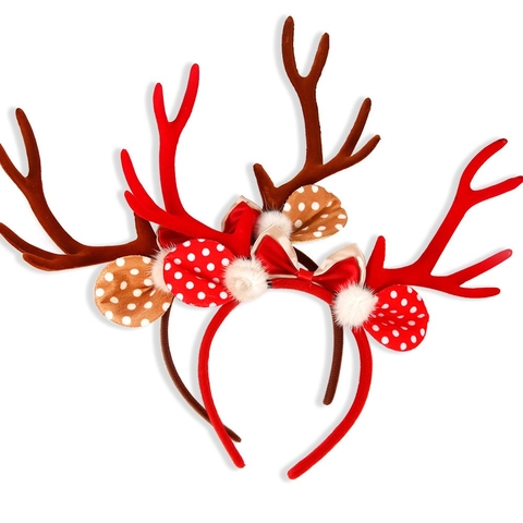 Christmas Reindeer Antlers Headband Cute Bowknot Headband For Adults Kids Xmas Party Decoration Polyester Plastic Headwear Holiday Gift