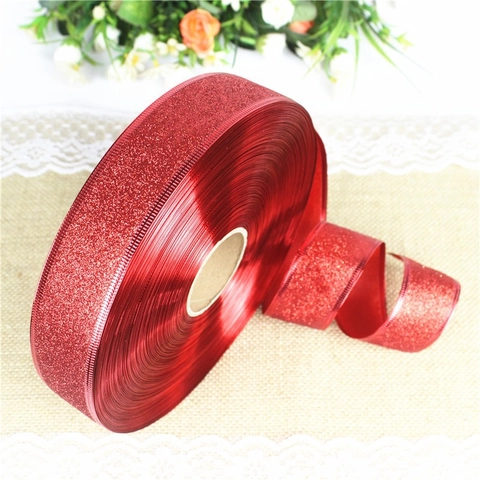 Glitter Christmas Ribbon With Metallic Edge For Gift Wrapping Xmas Tree Decoration DIY Crafting Party Ornament