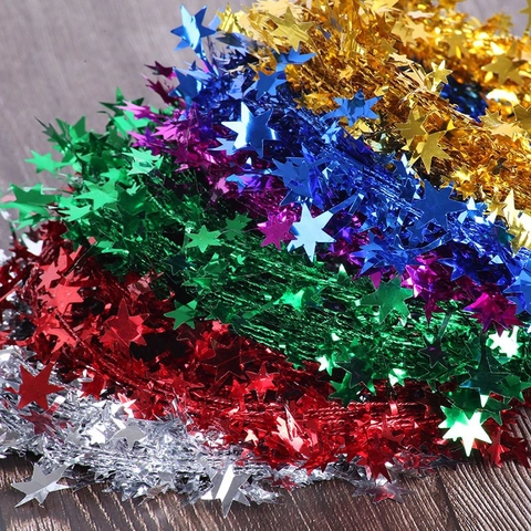 Ghirlanda di Tinsel Metallico a Stella Decorazione per Albero di Natale Ornamento in Filo di Pentagramma per Festa Matrimonio