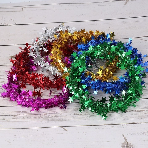 Ghirlanda di Tinsel Metallico a Stella Decorazione per Albero di Natale Ornamento in Filo di Pentagramma per Festa Matrimonio