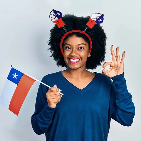 Fascia per Capelli per la Festa Nazionale del Cile Con Bandiera Cilena e Forma di Pugno Molla per Celebrazione Festa di Indipendenza Accessorio Costume