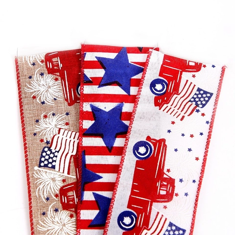 Nastro Giorno Indipendenza Bandiera Americana Stelle Strisce Modello Camion Rosso Finta Tela Stampata Per Decorazione DIY