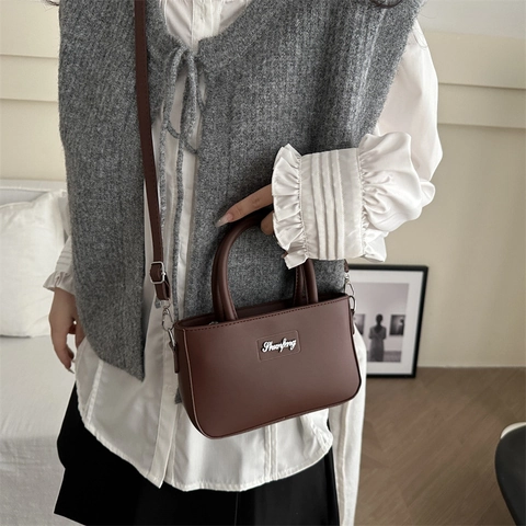 Women Korean Style PU Leather Small Square Bag Simple Solid Color Handbag Adjustable Strap Daily Shoulder Crossbody Bag