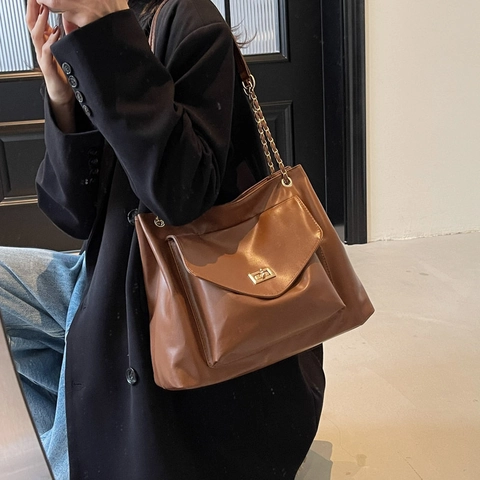 Borsa Tote da Donna Casual in Pelle PU Grande Capacità Tracolla a Catena per Lavoro Scuola Pendolarismo Moda di Strada