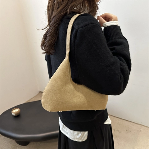 Bolso de Axila Vintage de Aspecto de Ante Mate para Mujer Bolso de Hombro Hobo de Gran Capacidad Color Sólido Bolso de Moda