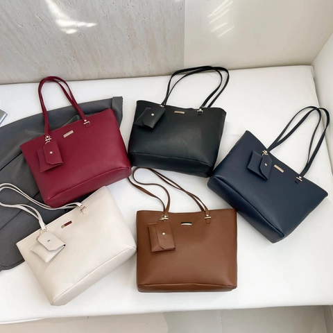 Ensemble de Sacs Tote en Cuir PU Minimaliste pour Femmes Grande Capacité Motif Lychee Sac à Bandoulière pour Femmes
