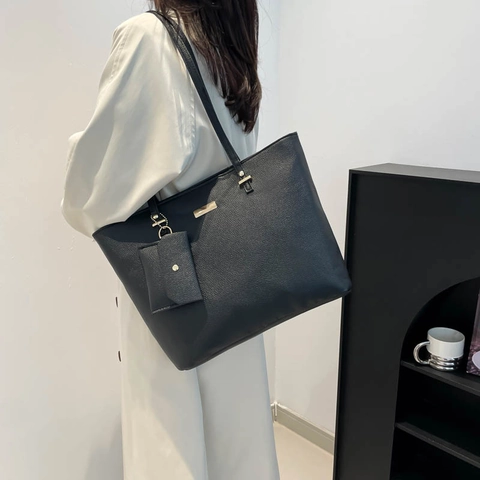 Ensemble de Sacs Tote en Cuir PU Minimaliste pour Femmes Grande Capacité Motif Lychee Sac à Bandoulière pour Femmes