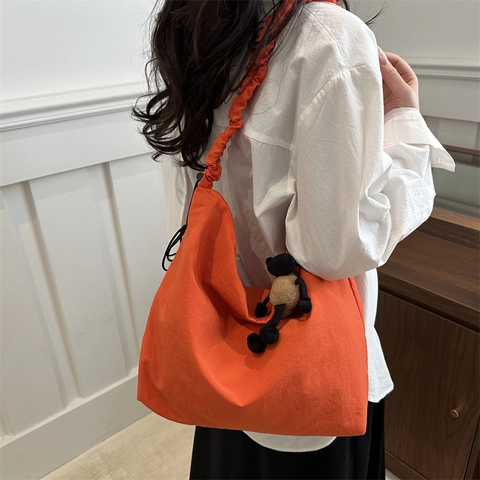 Sac Fourre-tout en Toile Style Japonais Pour Femmes Bandoulière à Volants Grande Capacité Sac à Épaule Décontracté