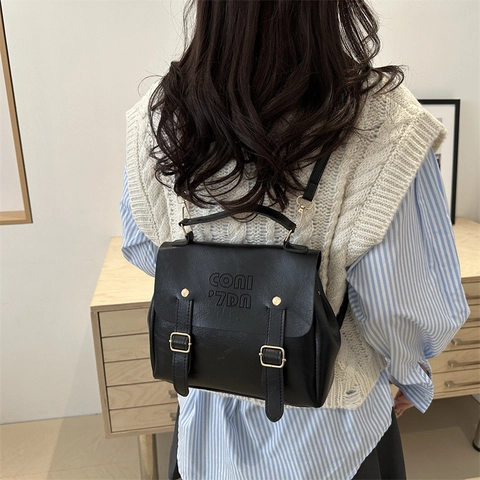 Zaino in Pelle PU Retro per Donna Moda Street Trend Cuciture Dettaglio Piccola Borsa a Mano Pendolare Borsa a Tracolla Marrone Nero