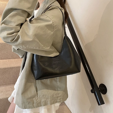 Bolso Soberaco Hobo de Cuero PU Minimalista para Mujer Elegante Color Sólido Bolso de Hombro Media Luna Moda Calle