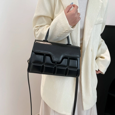 Borsa Quadrata Piccola in Pelle PU Lucida di Moda Con Goffratura a Blocchi di Cioccolato Borsa a Mano Casuale da Donna