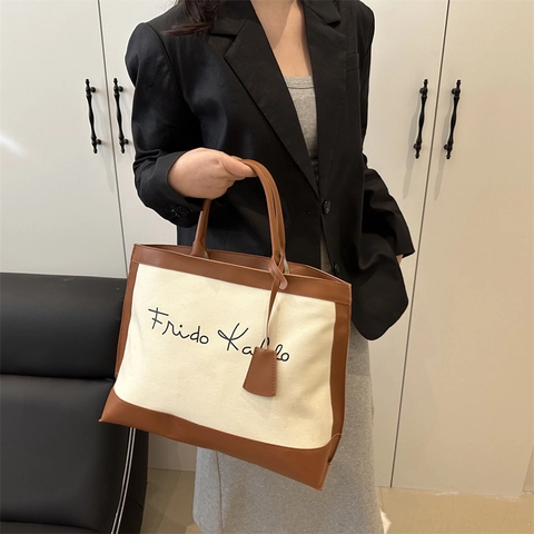 Vintage Contrastkleur PU Leer Tragetas Voor Dames Grote Capaciteit Casual Schoudertas Onderarm Handtas Retro Dagelijkse Mode