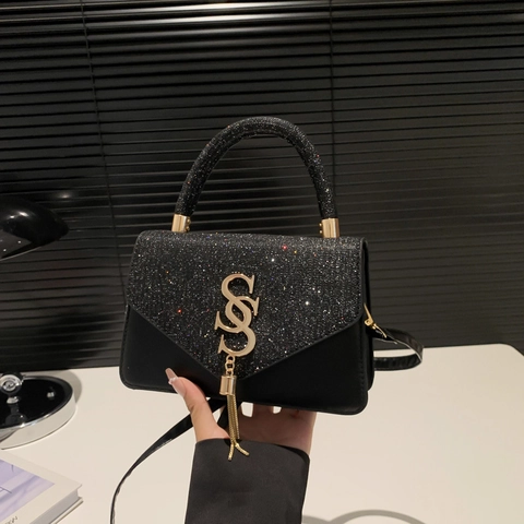 Elegante Damen Glitzer PU Leder Handtasche Funkelnde Quaste Umhängetasche Mode Abendparty Schultertasche Mit Metallgriff