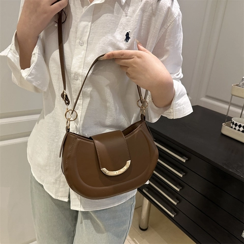 Bolso Bandolera de Silla en Cuero PU Minimalista para Mujer Bolso de Hombro Vintage Moda Color Sólido Bolso de Viaje