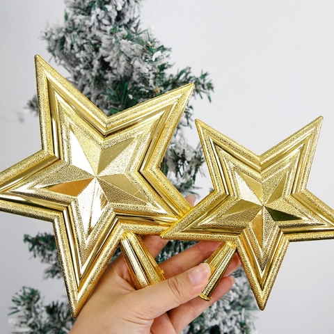 3D Stern Weihnachtsbaumspitze Dekorationen Gold Silber Rot Glitzer Kunststoff Baumspitze Stern Für Feiertags Party Haus Deko