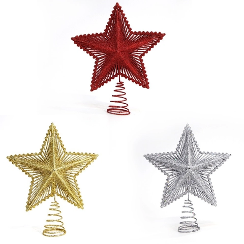 PET Glitter Stella Punta Albero di Natale Stella a Cinque Punte Vuota Decorativa Ornamento per Festa di Natale Casa