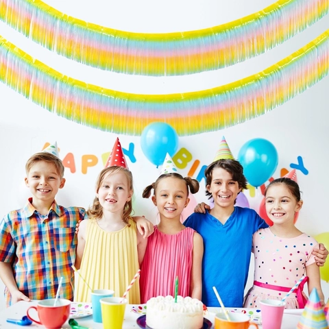 Banner a Frange in Filamenti Arcobaleno Sfumato Macaron Iridescente Sfondo per Feste Tenda per Decorazione Compleanno Matrimonio