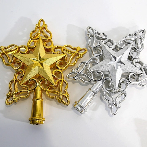 Hollow Pentagram Christmas Tree Star Topper Glitter Star Ornament For Festive Holiday Home Decoration Gold Silver Red Color