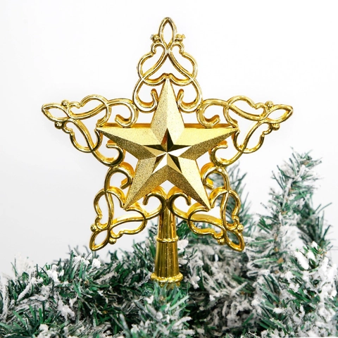 Hollow Pentagram Christmas Tree Star Topper Glitter Star Ornament For Festive Holiday Home Decoration Gold Silver Red Color