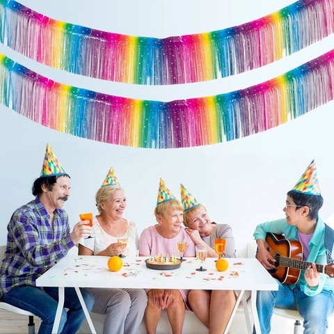 Ghirlanda Nappa Sfumata Arcobaleno Macaron Tenda Frange Foglia Laser Per Decorazione Parete Sfondo Festa Compleanno Streamer PET Metallico