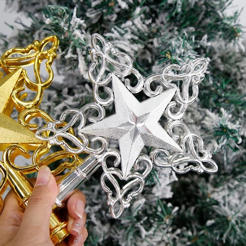 Puntale per Albero di Natale a Stella in Plastica Galvanica Traforata Oro Argento Design Filigrana Decorazione Festiva per Natale