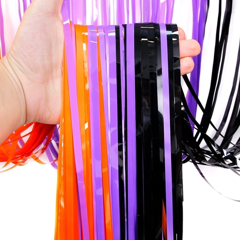 Halloween Rideau à Franges en Aluminium Orange Violet Noir Fond de Clinquant Métallique pour Décorations de Fête Rideau de Porte