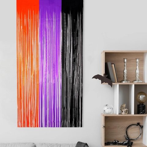Orange Purple Black Halloween Foil Fringe Curtain Tassel Metallic Streamer Backdrop Door Decoration Event Party Decor