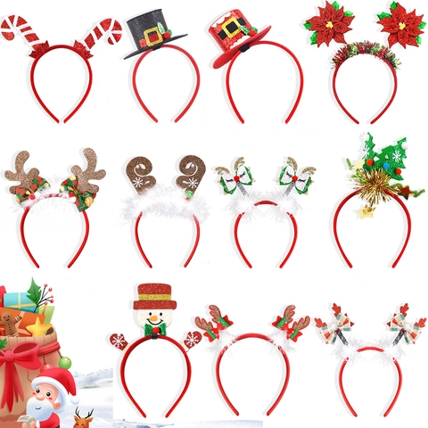 Christmas Party Kids Cartoon Top Hat Headband Elk Antlers Bow Plush Hair Hoop Festive Christmas Decorations Accessories