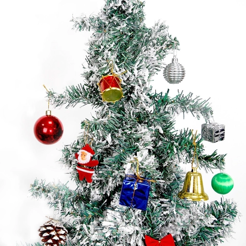 Christmas Tree Decoration Ornaments Kit Merry Christmas Sign Bow Bells Pine Cones Plastic Balls Holiday Home Party Decor