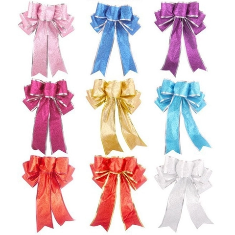 Glittery Christmas Bow Ornaments Handmade Cloth Bows For Christmas Tree Decor Holiday Party Celebration Vibrant Colors