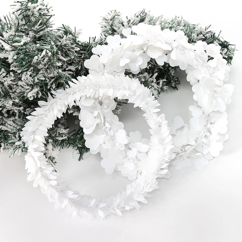 Weiße Weihnachtsgirlande Herzblatt Künstliches Lametta-Rattan Für Haus Hochzeit Party DIY Weihnachtsbaum Hängende Dekoration