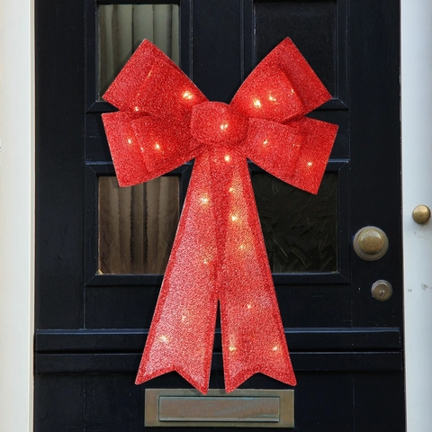 Grande Fiocco Decorativo Natalizio a LED Luminoso Ornamento Appeso Scintillante per Albero Porta Finestra Festa Casa