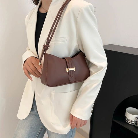 Vintage PU Leather Small Square Crossbody Bag Women H Metal Buckle Underarm Shoulder Bag Handbag Trendy Fashion Commute