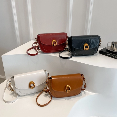 Vintage PU Lederen Zadeltas Crossbodytas Met Gouden Hoefijzer Gesp Retro Minimalistische Flap Schoudertas Vrouwen