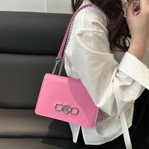 Minimalistische PU Leer Crossbodytas Voor Dames Vintage Mode Ketting Schoudertas Met Decoratieve Metalen Gesp Dagelijkse Tas
