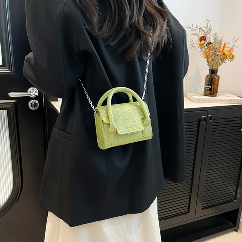 Mini Borsa Quadrata in Pelle PU con Motivo a Coccodrillo per Donna Borsa a Tracolla alla Moda Piccola Borsa a Mano con Catena