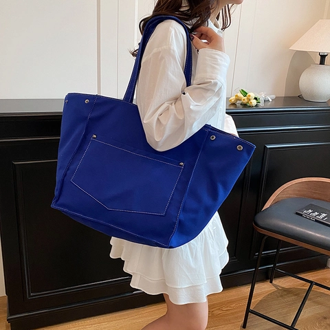 Bolso Tote de Lona Casual para Mujer Gran Capacidad Costuras en Contraste Bolso de Hombro Estilo Coreano Diseño de Nicho