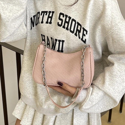 2025 Neue Mode PU Leder Mondtasche Hobo Umhängetasche Für Damen Street Trend Gewebte Textur Kette Kleiner Tasche