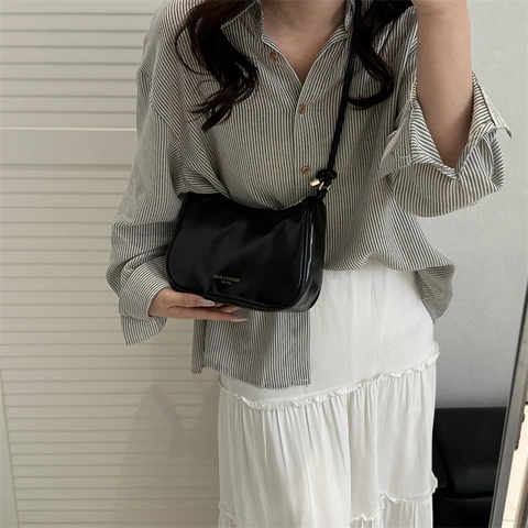 Modern Minimalist PU Underarm Shoulder Bag For Women Fashion Knot Strap Zip Bag Solid Color Baguette Hobo Bag For Daily Use