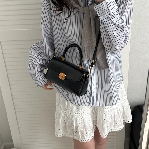 Women Retro PU Leather Small Square Bag Fashion Crossbody Shoulder Handbag With Metal Lock For Daily Commute