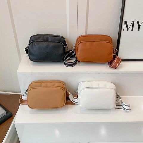 Sac Bandoulière Femme en Cuir PU Motif Litchi Minimaliste Bandoulière Large Rayée Double Fermeture Éclair Petit Sac Carré