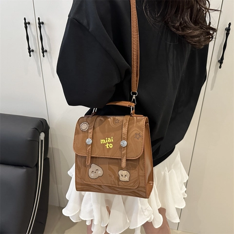 Dames Vintage Marmerpatroon PU Leer Kleine Rugzak Cartoon Patch Borduurwerk Mode Casual Handtas Reisrugzak