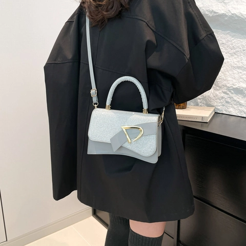 Borsa a Mano da Donna alla Moda in Pelle PU con Glitzer Semplice Borsa a Tracolla Urbana con Fibbia D Dorata e Cinturino Regolabile