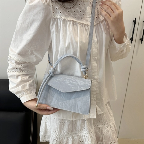 Women Retro PU Leather Shoulder Bag Trendy Knot Handle Small Square Crossbody Bag Simple Fashion Casual Handbag For Daily