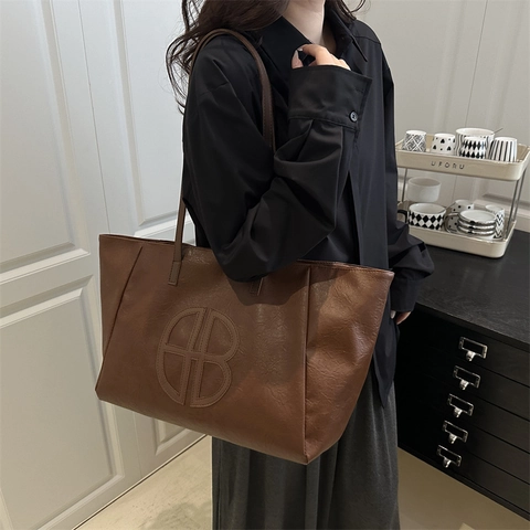 Minimalistische Kunstleder Tote Bag Mit Großer Kapazität Für Damen Litschi Textur Vintage Schultertasche Handtasche
