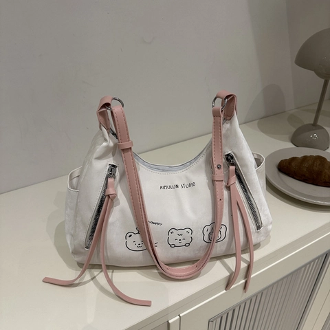 Bolso Bandolera De Cuero PU Vintage Para Mujer Bolso Hobo De Axila De Color De Contraste Retro Con Cremallera De Borla Bolso De Hombro