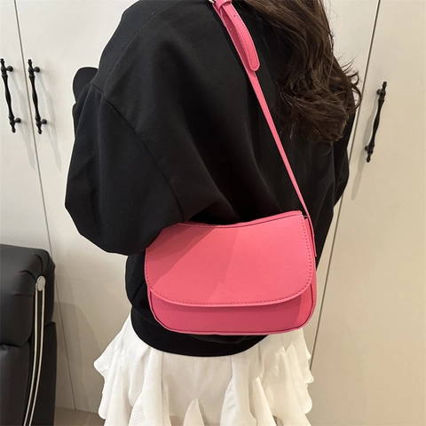 Bolso de Hombro de Cuero PU Minimalista Para Mujer Bolso de Bandolera Retro Con Correa Ajustable Bolso de Mano de Moda Color Sólido