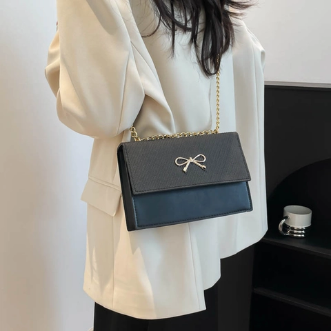 Niche Design Strik Decor Kleine Vierkante Tas Voor Dames Elegante Ketting Schouderband PU Leer Schouder Crossbody Tas Mode