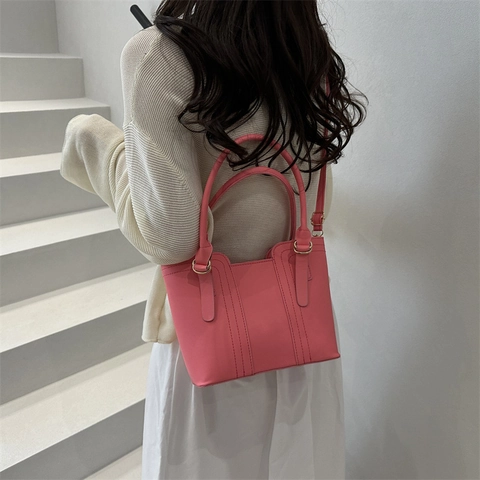 Damen Mode PU Leder Eimertasche Minimalistische Schulter Umhängetasche Mit Ziernaht Detail Goldene Hardware Vielseitige Handtasche