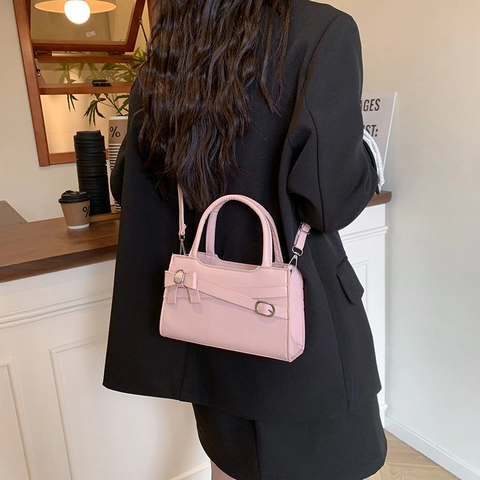 Moda Mujer Cuero PU Bolso Cuadrado Pequeño Minimalista Decoración Lazo Color Sólido Bolso Bandolera Para Viaje Diario